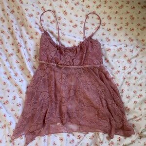 Pink Lacy Floral Babydoll Top